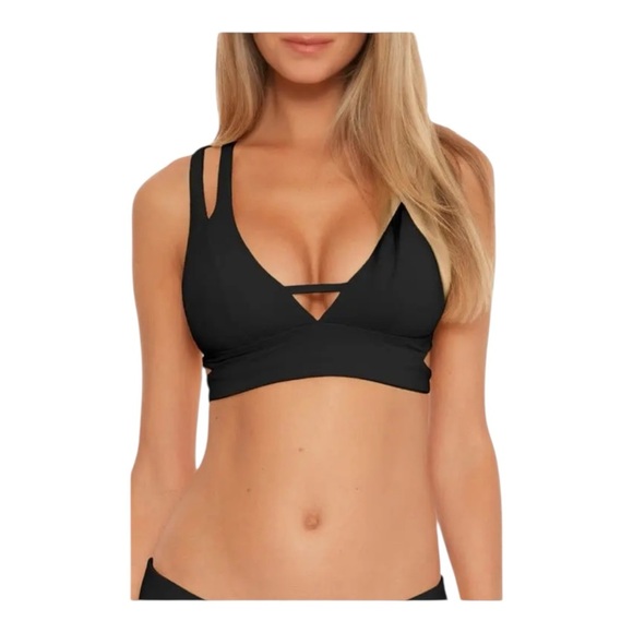 Becca Color Code Elaine Split Strap Swim Top - Black NWT - Picture 1 of 6